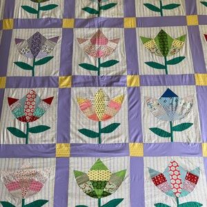 Tulip design quilt top 86”wide x 100” long all new fabrics
